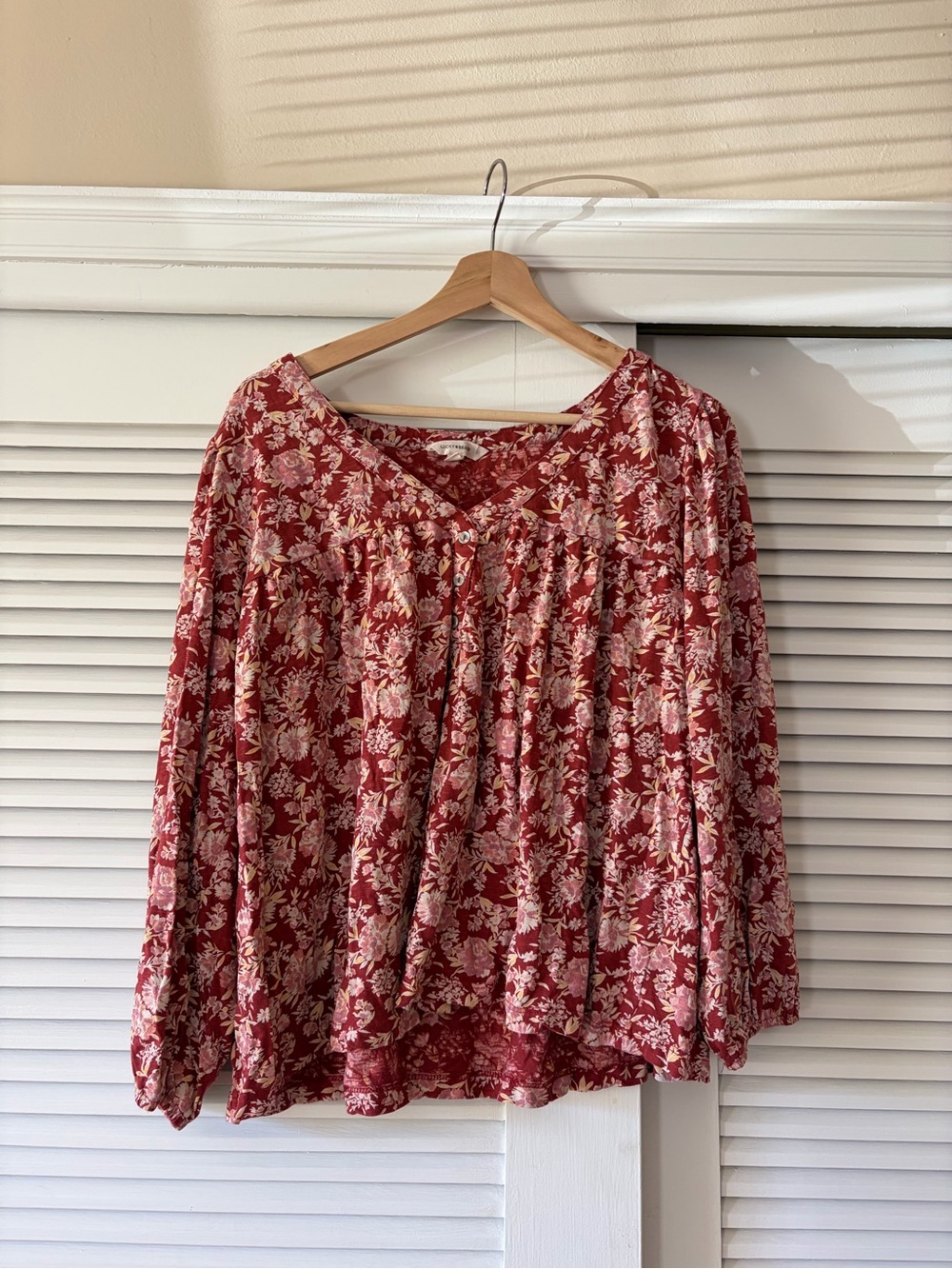 Lucky Brand Rose-Print Red Floral Tunic Blouse